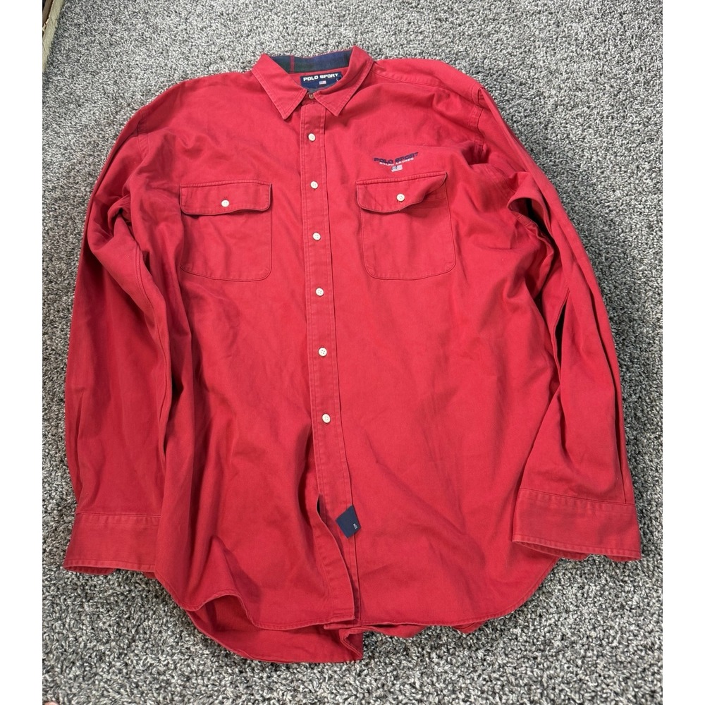 Vintage Polo Sport Ralph Lauren Button Down Shirt Men's Size 2XL Red